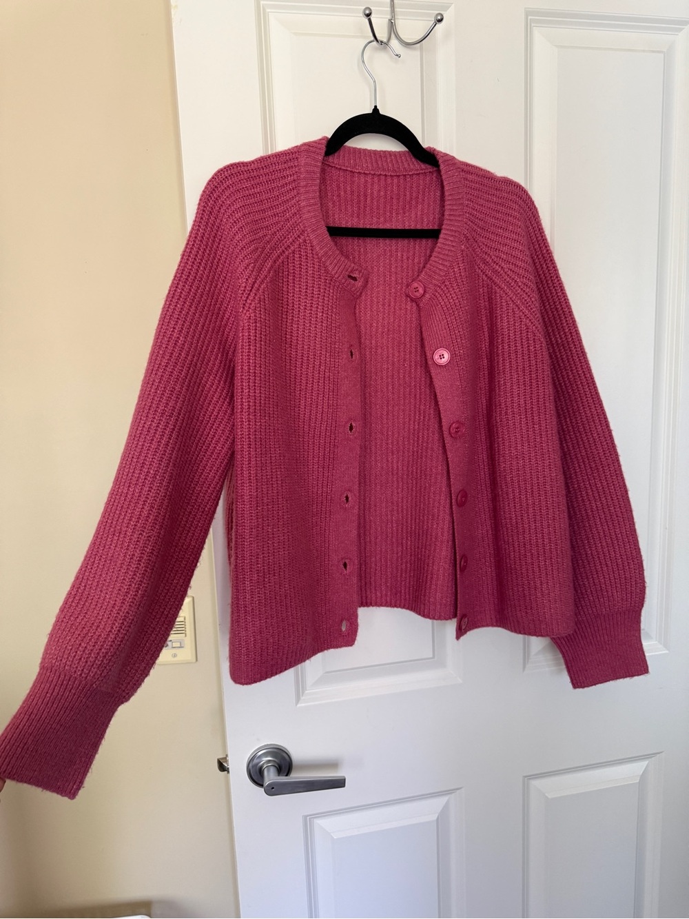 Womens Pink Button-Front Knit Sweater Cardigan